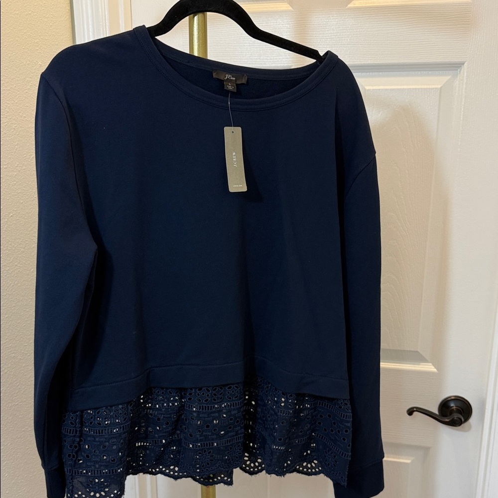 J. Crew Navy Lace Hem Sweatshirt